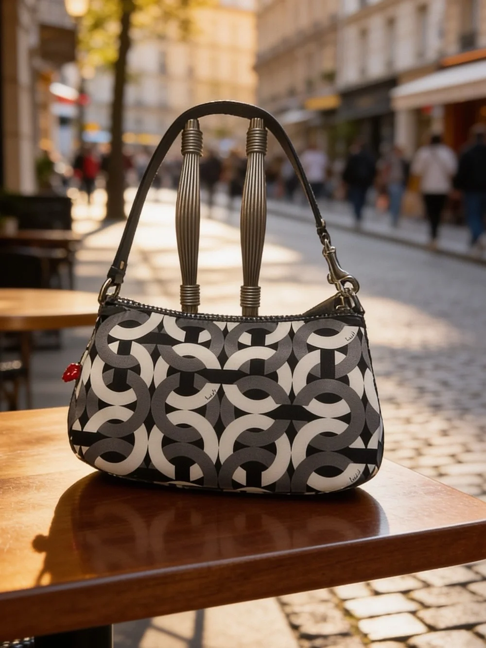 New Coach Madison Black & Gray Chainlink/Optic C Pattern Mini Shoulder Bag